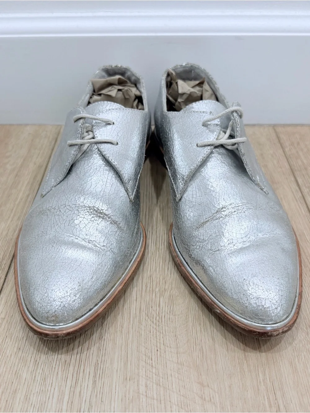Veronique Branquinho Silver Lace-Up Flats / Oxford Shoes